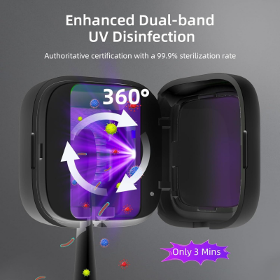 Portable UV-C Toothbrush Sterilizer with Auto-Disinfection & Heating – Magnetic Wall Mountable Brush Cover for Home and Travel (Black) | Other Colors Available In-Store