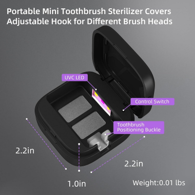 Portable UV-C Toothbrush Sterilizer with Auto-Disinfection & Heating – Magnetic Wall Mountable Brush Cover for Home and Travel (Black) | Other Colors Available In-Store