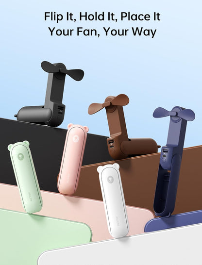 Handheld Mini Fan (Green), 3-in-1 USB Rechargeable Portable Fan with Power Bank & Flashlight, Pocket Design for Travel & Summer