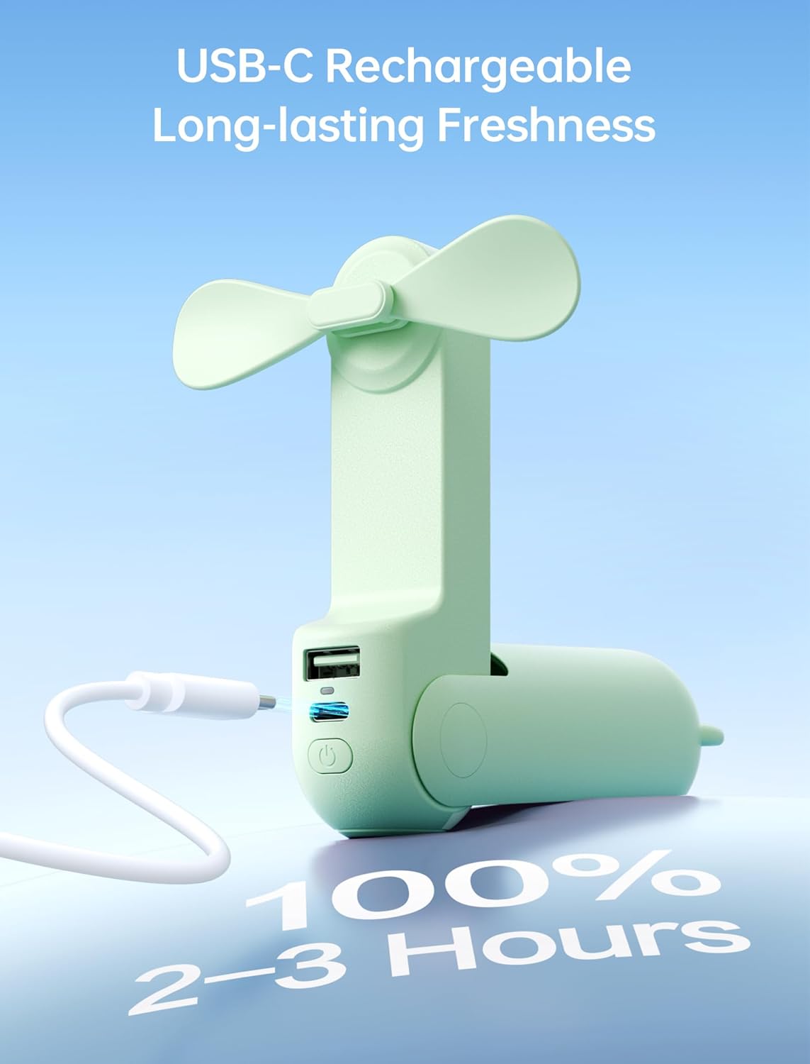 Handheld Mini Fan (Green), 3-in-1 USB Rechargeable Portable Fan with Power Bank & Flashlight, Pocket Design for Travel & Summer