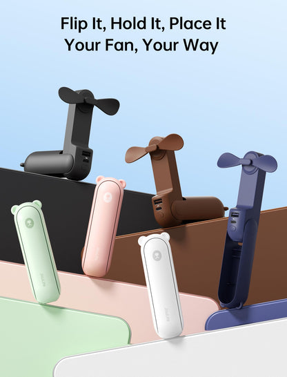 Handheld Mini Fan (White), 3-in-1 USB Rechargeable Portable Fan with Power Bank & Flashlight, Pocket Design for Travel & Summer