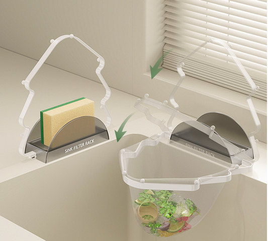 Kitchen Sink Filter Rack with 100 12cm*15cm Mesh Bags, Foldable Food Waste Strainer, Multi-functional Drain Basket（white）