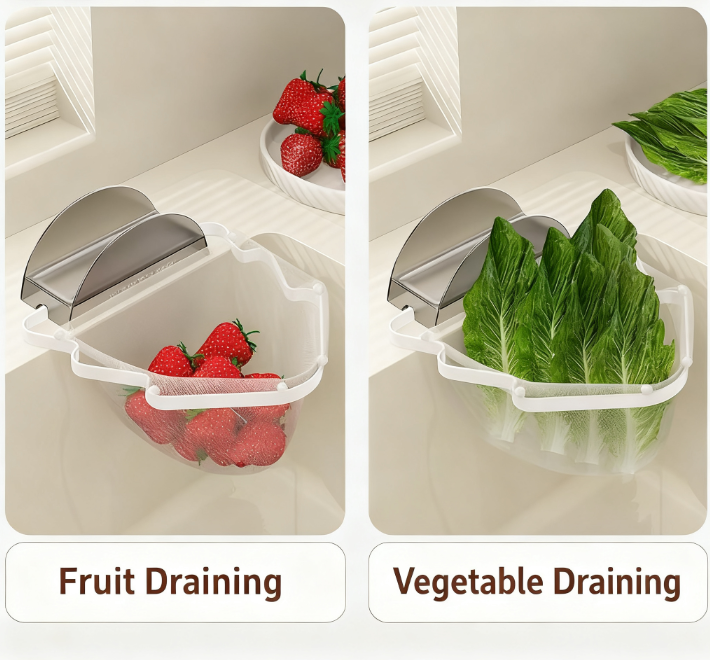 Kitchen Sink Filter Rack with 100 12cm*15cm Mesh Bags, Foldable Food Waste Strainer, Multi-functional Drain Basket（yellow）