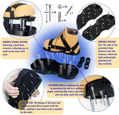 Lawn Aerator Shoes with Spring Base & Spikes: Adjustable Strap, Double-Layer Design for Healthy Lawns in Australian Gardens