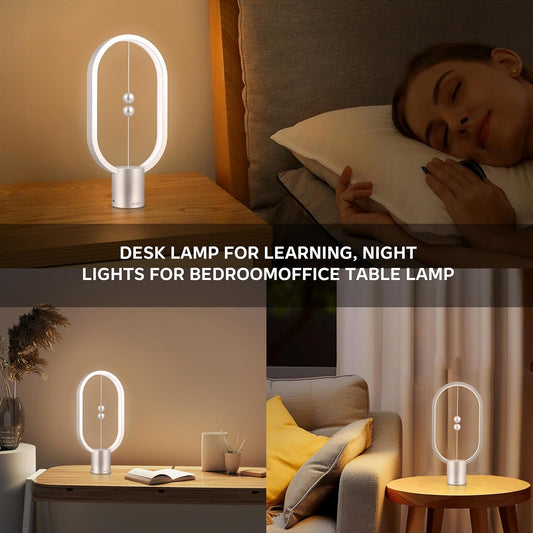 Silver Magnetic Balance LED Table Lamp: USB-Powered, Dimmable Eye-Care Light with Award-Winning Design for Australian Homes & Offices