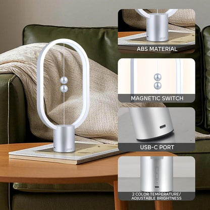 Silver Magnetic Balance LED Table Lamp: USB-Powered, Dimmable Eye-Care Light with Award-Winning Design for Australian Homes & Offices