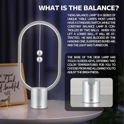 Silver Magnetic Balance LED Table Lamp: USB-Powered, Dimmable Eye-Care Light with Award-Winning Design for Australian Homes & Offices