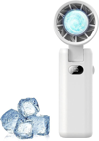 Portable Handheld Turbo Fan with Cooling Tech, Digital Display, 100-Speed Control, Rechargeable 4-in-1 Personal Fan for Travel, Outdoor, Office (White)