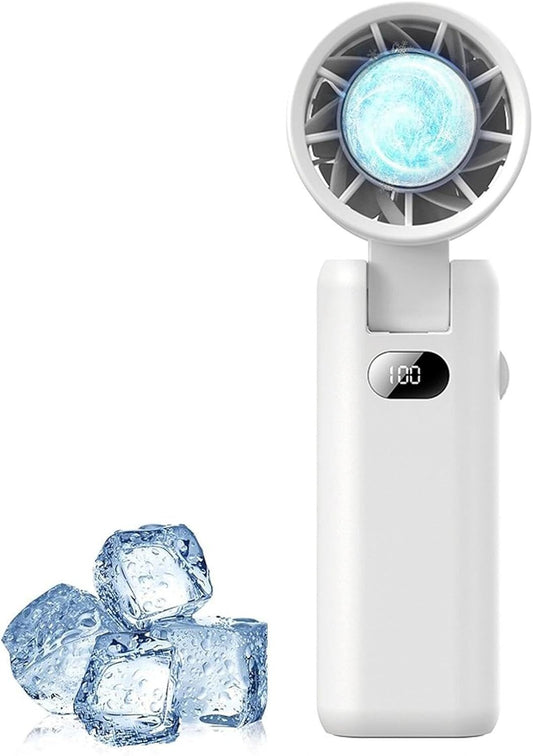 Portable Handheld Turbo Fan with Cooling Tech, Digital Display, 100-Speed Control, Rechargeable 4-in-1 Personal Fan for Travel, Outdoor, Office (White)