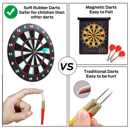 Safety Dart Board Set with 6 Soft Tip Darts: 16-Inch Rubber Dartboard for Family, Office & Party Leisure Sport