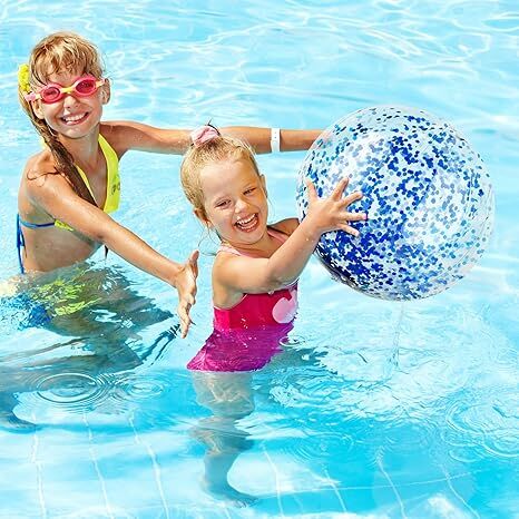 Christmas 10 Pcs Inflateable Sequin Glitter Beach Balls, 24 Inch and 16 Inch Jumbo Pool Confetti Glitter Balls, Swimming Pool Beach Toys for Summer Favor Decorations