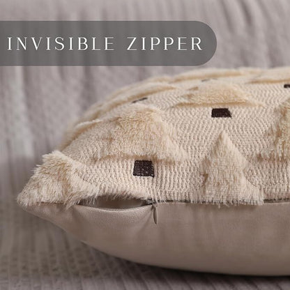 Christmas Pillow Covers 18x18 inch Set of 2 Black Christmas Decorations Soft Plush Faux Fur Wool Xmas Tree Throw Pillow Cases Winter Holiday Decor for Sofa Living Room