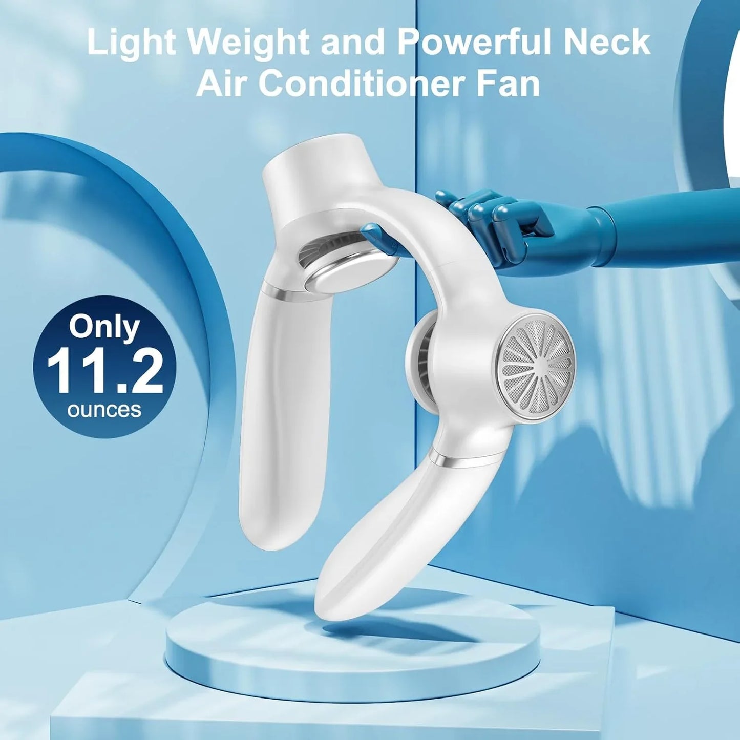 White Portable Neck Fan: Hands-Free Wearable Air Conditioner with 4000mAh Battery for Australian Travel & Daily Use
