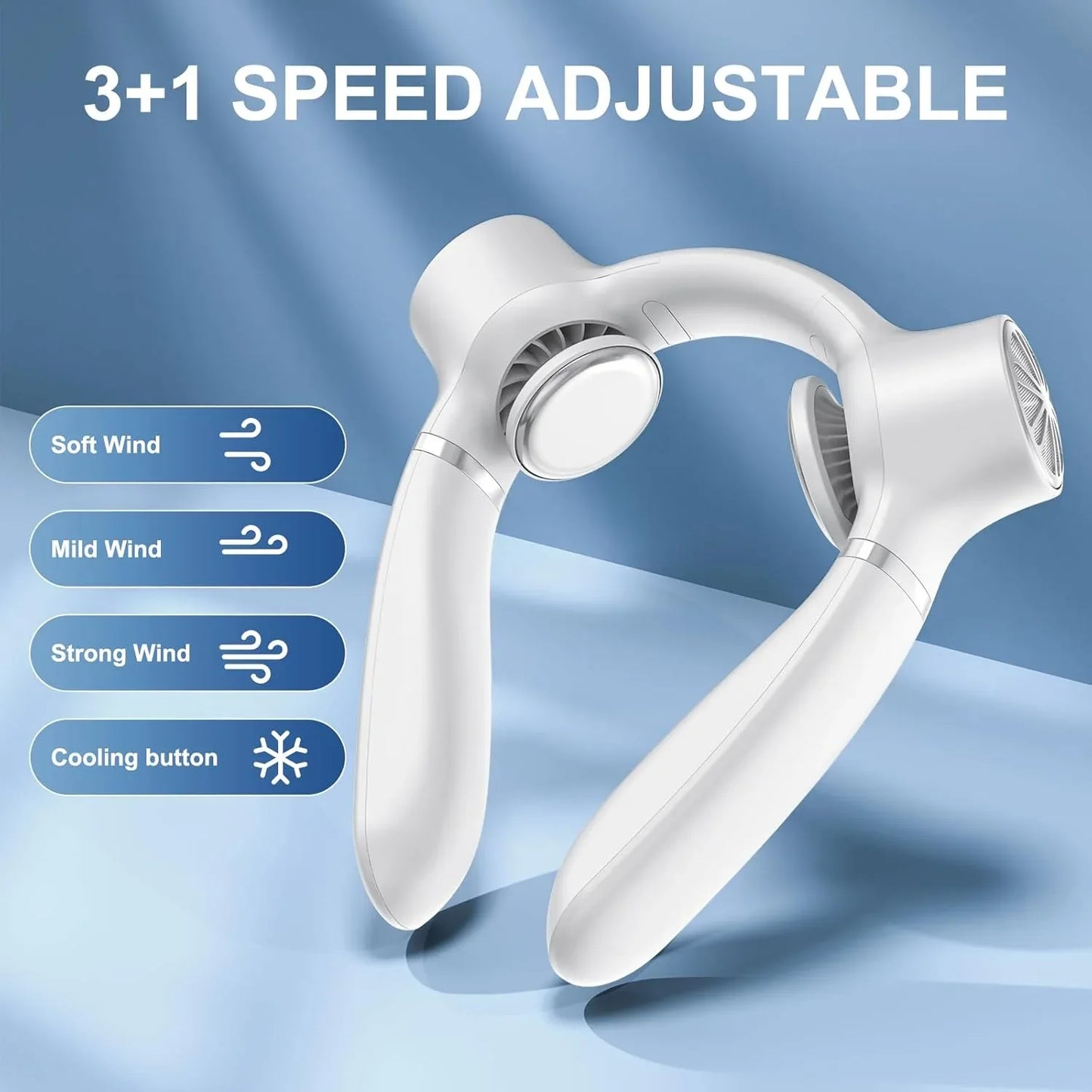 White Portable Neck Fan: Hands-Free Wearable Air Conditioner with 4000mAh Battery for Australian Travel & Daily Use