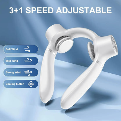 White Portable Neck Fan: Hands-Free Wearable Air Conditioner with 4000mAh Battery for Australian Travel & Daily Use