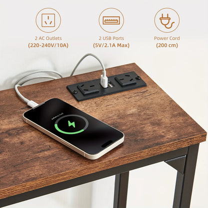 2 Tier Console Table with Power Outlets and USB Ports, Wood Entryway Table with Charging Station & Storage Shelf, Narrow 2-Tier Sofa Table for Living Room Hallway Foyer