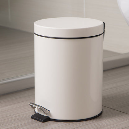 5L Round Lidded Trash Can Foot Pedal Garbage Bin for Kitchen Bathroom Hotel-White