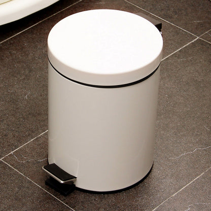 5L Round Lidded Trash Can Foot Pedal Garbage Bin for Kitchen Bathroom Hotel-White