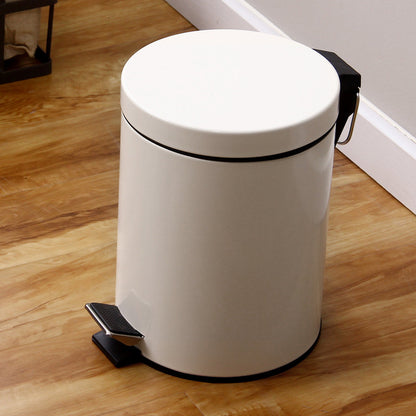 5L Round Lidded Trash Can Foot Pedal Garbage Bin for Kitchen Bathroom Hotel-White