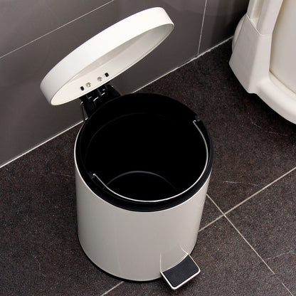 5L Round Lidded Trash Can Foot Pedal Garbage Bin for Kitchen Bathroom Hotel-White