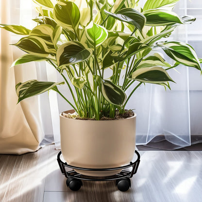 Movable Iron Potted Plant Stand for Home Garden Decoration-Black