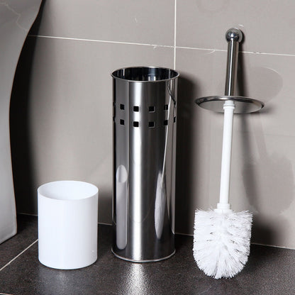 Stainless Steel Toilet Brush With Base and Long-Handled Brush for Bathroom Toilet Cleaning-Silver