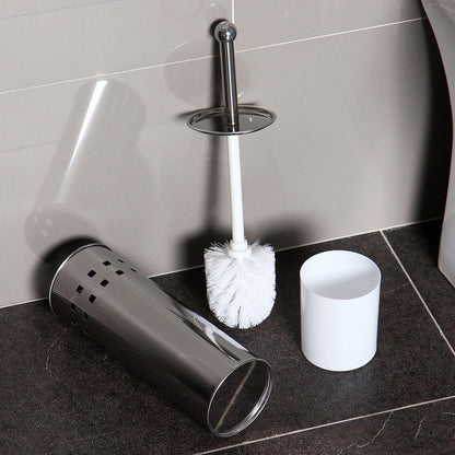 Stainless Steel Toilet Brush With Base and Long-Handled Brush for Bathroom Toilet Cleaning-Silver