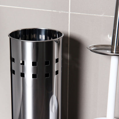 Stainless Steel Toilet Brush With Base and Long-Handled Brush for Bathroom Toilet Cleaning-Silver