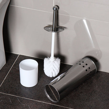 Stainless Steel Toilet Brush With Base and Long-Handled Brush for Bathroom Toilet Cleaning-Silver