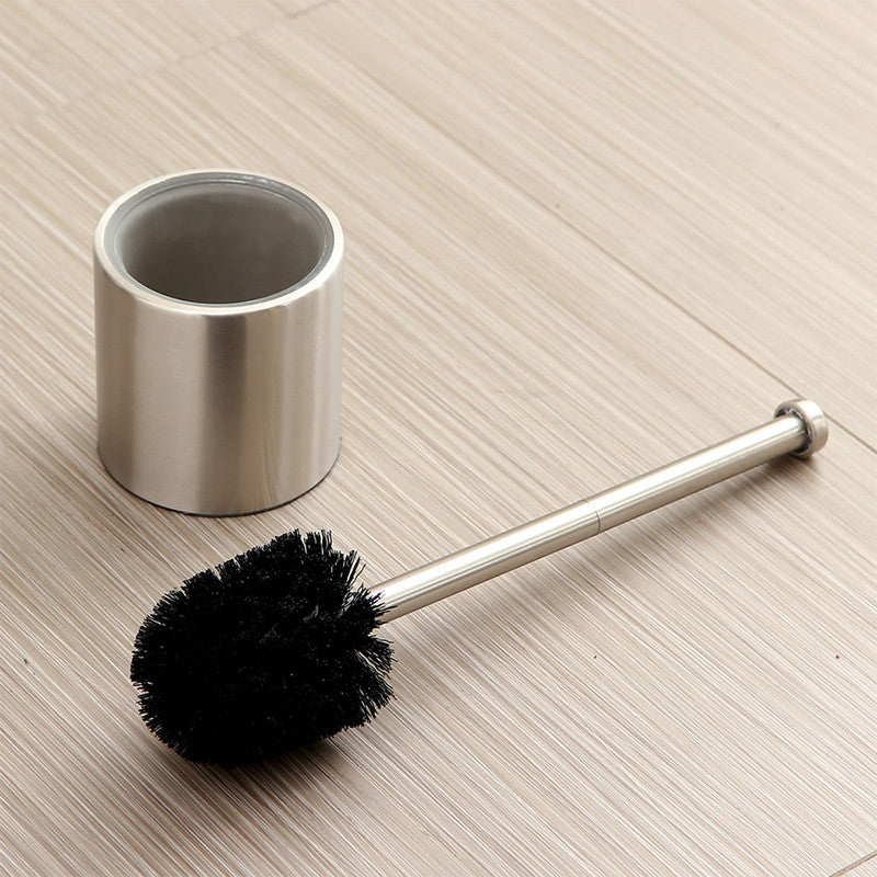 Long-Handled Toilet Brush With Glass Inner Liner For Bathroom Toilet Cleaning-Silver