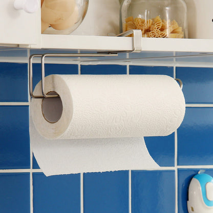 Stainless Steel No-punch Roll Paper Rack for Kitchen Cabinet Cling Film Storage Rack-Silver