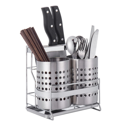 Stainless Steel Kitchen Tableware Storage Rack, With Knife Rack,Spoon And Chopstick Rack-Silver