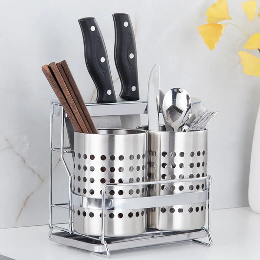 Stainless Steel Kitchen Tableware Storage Rack, With Knife Rack,Spoon And Chopstick Rack-Silver - Mekamart Australia