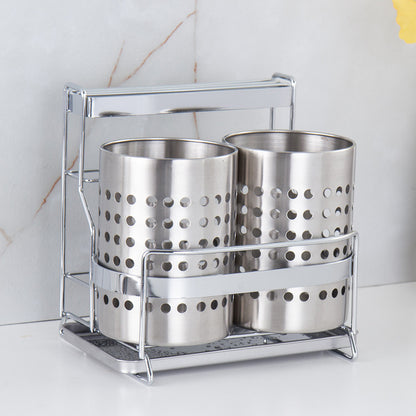 Stainless Steel Kitchen Tableware Storage Rack, With Knife Rack,Spoon And Chopstick Rack-Silver