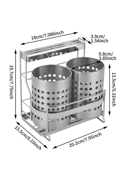 Stainless Steel Kitchen Tableware Storage Rack, With Knife Rack,Spoon And Chopstick Rack-Silver