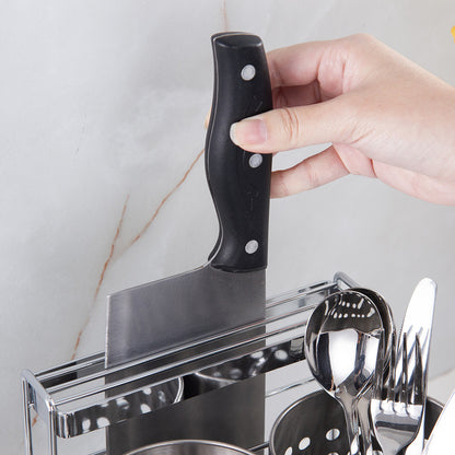 Stainless Steel Kitchen Tableware Storage Rack, With Knife Rack,Spoon And Chopstick Rack-Silver