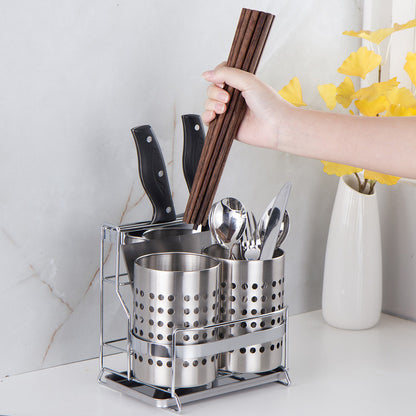Stainless Steel Kitchen Tableware Storage Rack, With Knife Rack,Spoon And Chopstick Rack-Silver