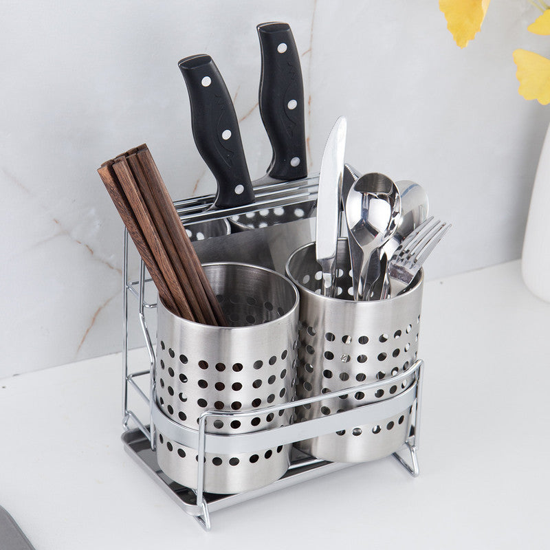 Stainless Steel Kitchen Tableware Storage Rack, With Knife Rack,Spoon And Chopstick Rack-Silver