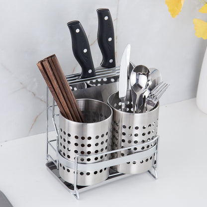 Stainless Steel Kitchen Tableware Storage Rack, With Knife Rack,Spoon And Chopstick Rack-Silver