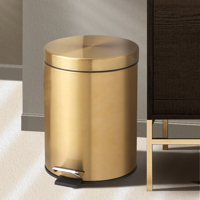 5L Stainless Steel Round Trash Can With Lid And Foot Pedal for Household Kitchen Hotel-Champagne Gold