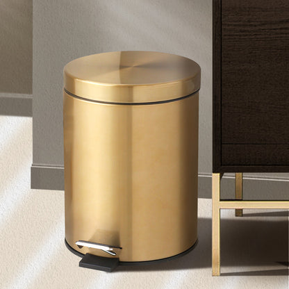 5L Stainless Steel Round Trash Can With Lid And Foot Pedal for Household Kitchen Hotel-Champagne Gold