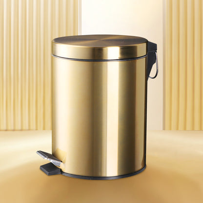 5L Stainless Steel Round Trash Can With Lid And Foot Pedal for Household Kitchen Hotel-Champagne Gold