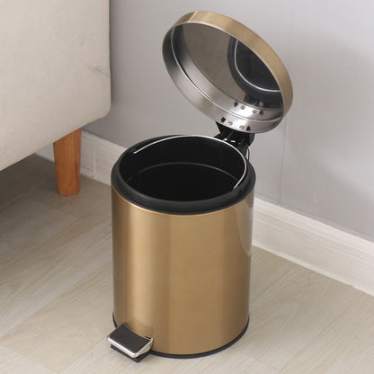 5L Stainless Steel Round Trash Can With Lid And Foot Pedal for Household Kitchen Hotel-Champagne Gold