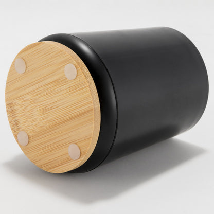 Plastic Toothbrush Cup with Bamboo Base Household Bathroom Essential-Black