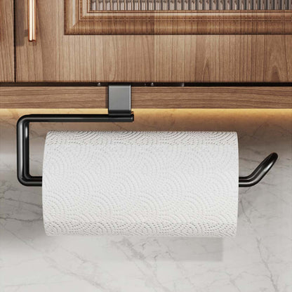 Metal No-punch Roll Paper Rack for Kitchen Cabinet Cling Film Storage Rack-Black