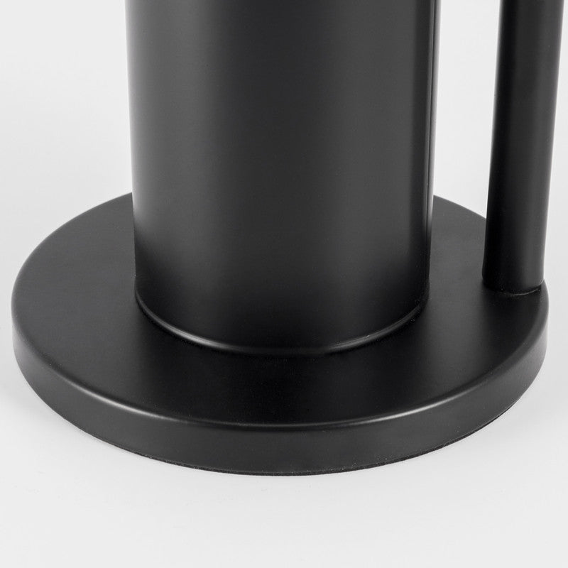 2-in-1 Iron Floor Standing Roll Paper Holder and Bamboo Lid Toilet Brush For Bathroom and Toilet-Black