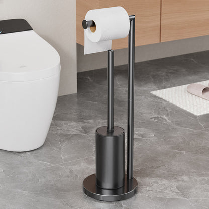 2-in-1 Floor Standing Roll Paper Holder and Toilet Brush For Bathroom and Toilet-Black
