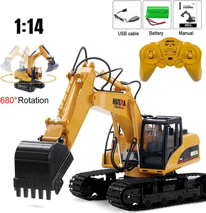 HUINA 1/14 RC Electric Excavator 1535 Remote Control Digger 15CH 2.4G Radio Finished Toy Model Battery Sound Light Effects Hobby Grade Model for Ages 14+