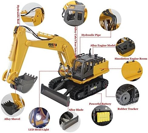 HUINA 1/14 RC Electric Excavator 1535 Remote Control Digger 15CH 2.4G Radio Finished Toy Model Battery Sound Light Effects Hobby Grade Model for Ages 14+