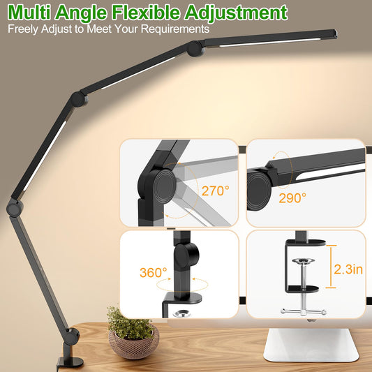 LED Desk Lamp,Foldable Table Lamp for Computer and Desktop,Flexible Clamp on Desk Lamps,Black Portable Desk Lamp for Home Office Reading,Working,Computer Desk,Study Lamp for Kids